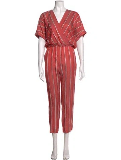 Pre-owned Maje Striped V-neck Jumpsuit In Red