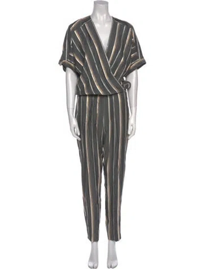 Pre-owned Maje Striped V-neck Jumpsuit W/ Tags In Gray