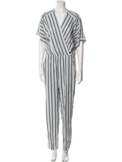 Pre-owned Maje Striped V-neck Jumpsuit In White