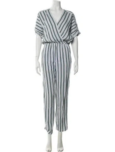 Pre-owned Maje Striped V-neck Jumpsuit In White