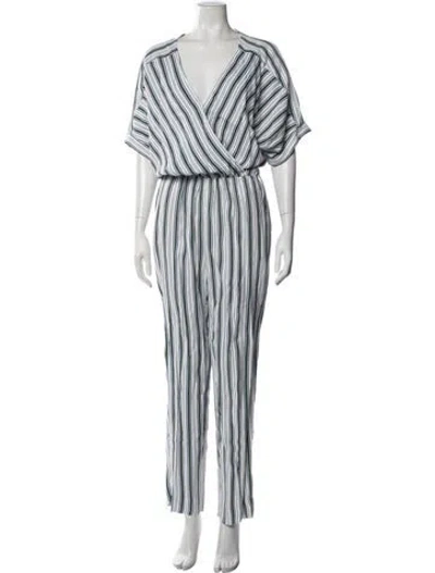Pre-owned Maje Striped V-neck Jumpsuit In White