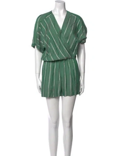 Pre-owned Maje Striped V-neck Romper In Green