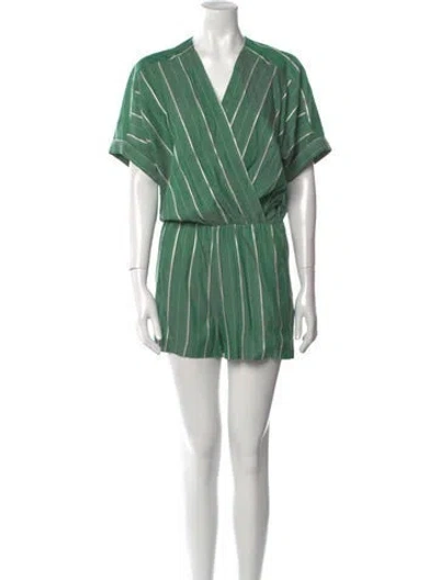 Pre-owned Maje Striped V-neck Romper In Green