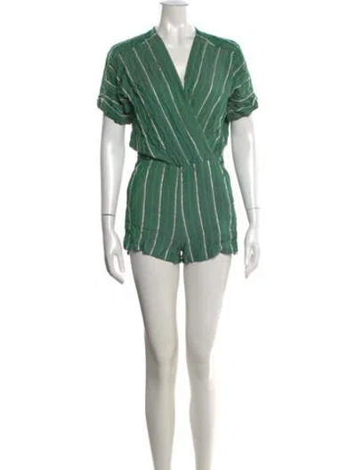 Pre-owned Maje Striped V-neck Romper In Green