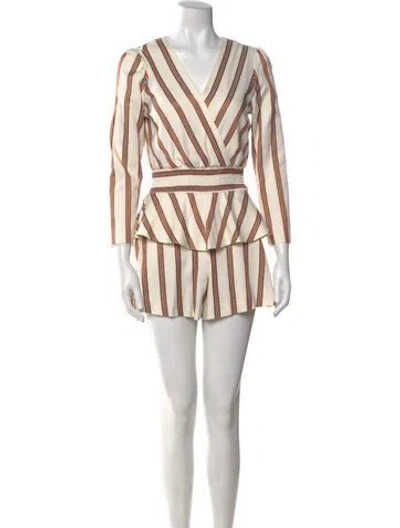 Pre-owned Maje Striped V-neck Romper In Neutral