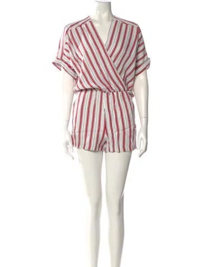 Pre-owned Maje Striped V-neck Romper In Red
