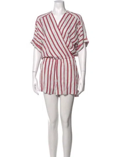 Pre-owned Maje Striped V-neck Romper W/ Tags In Neutrals