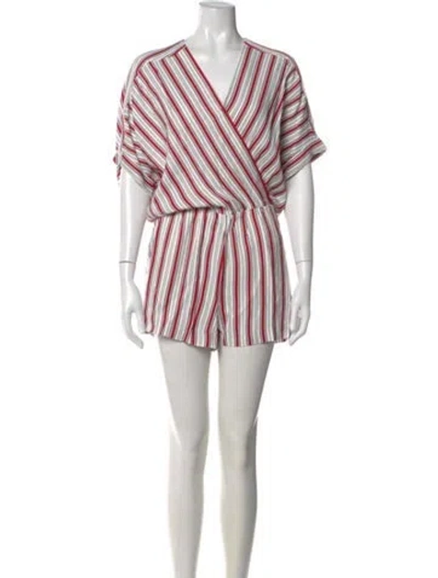 Pre-owned Maje Striped V-neck Romper W/ Tags In Red