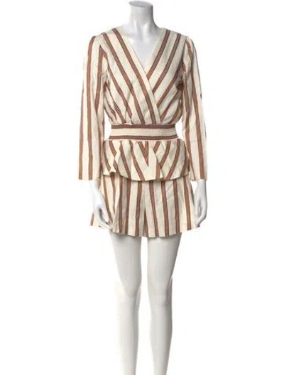 Pre-owned Maje Striped V-neck Romper In White