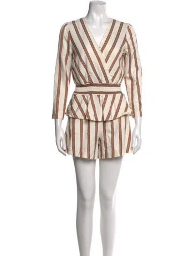 Pre-owned Maje Striped V-neck Romper In White