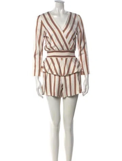 Pre-owned Maje Striped V-neck Romper In White
