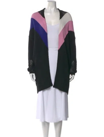 Pre-owned Maje Striped V-neck Sweater In Black