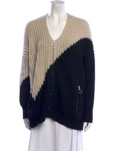 Pre-owned Maje Striped V-neck Sweater In Black