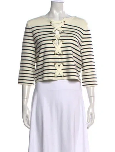 Pre-owned Maje Striped V-neck Sweater In Black/metallic/white