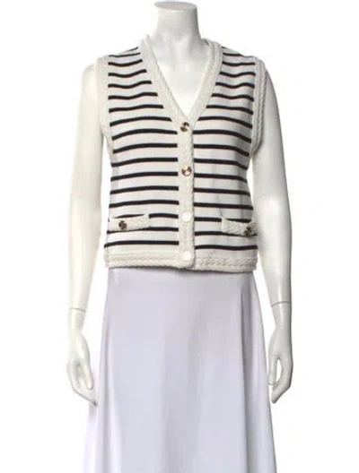 Pre-owned Maje Striped V-neck Sweater In Black/white