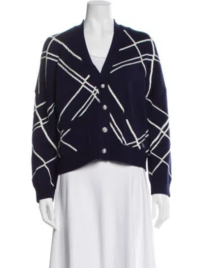 Pre-owned Maje Striped V-neck Sweater In Blue