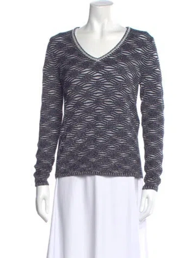 Pre-owned Maje Striped V-neck Sweater In Blue