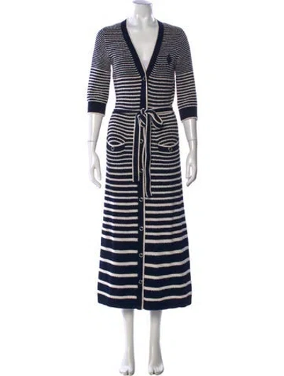 Pre-owned Maje Striped V-neck Sweater In Blue