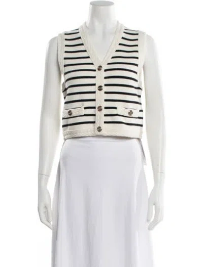 Pre-owned Maje Striped V-neck Sweater In Neutral