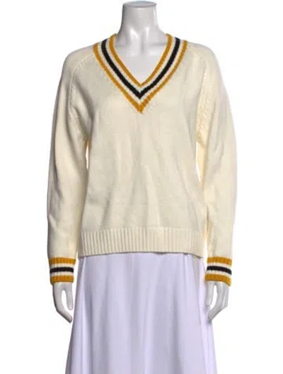 Pre-owned Maje Striped V-neck Sweater In Neutrals