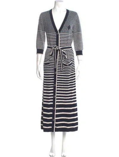 Pre-owned Maje Striped V-neck Sweater W/ Tags In Blue