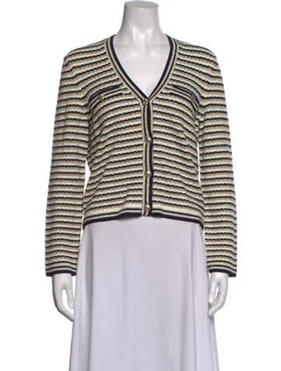 Pre-owned Maje Striped V-neck Sweater W/ Tags In Neutrals