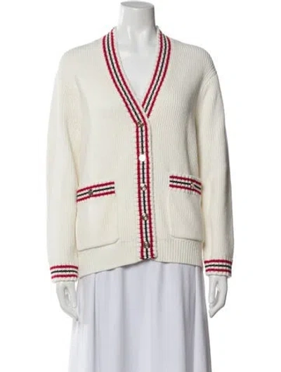 Pre-owned Maje Striped V-neck Sweater W/ Tags In White