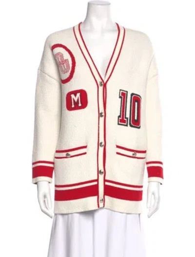 Pre-owned Maje Striped V-neck Sweater In White