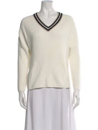 Pre-owned Maje Striped V-neck Sweater In White