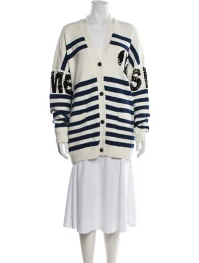 Pre-owned Maje Striped V-neck Sweater In White