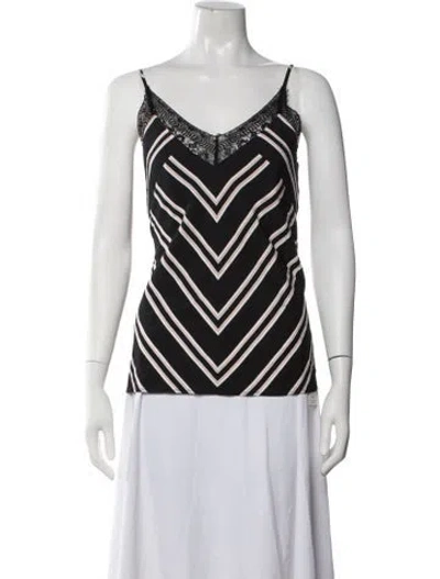 Pre-owned Maje Striped V-neck Top In Black