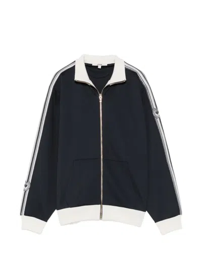 Maje Stripe-detail Zip-up Sweatshirt In Blue