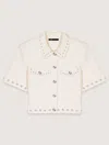 Maje Moboy Studded Cropped Cardigan In Ecru