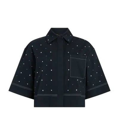 Maje Studded Cropped Shirt In Blue