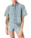 Maje Studded Denim Shirt In Blue