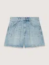 Maje Studded Denim Shorts In Bleu
