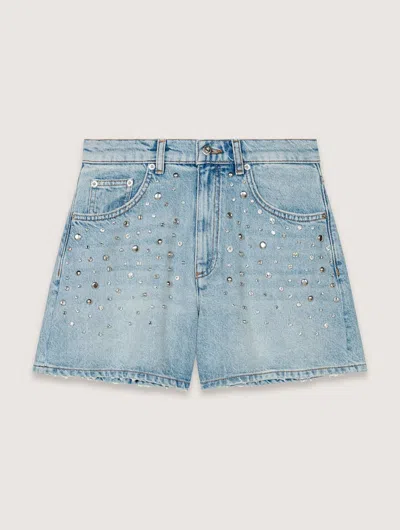 Maje Studded Denim Shorts In Bleu