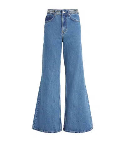 Maje Studded High-rise Wide-leg Jeans In Blue