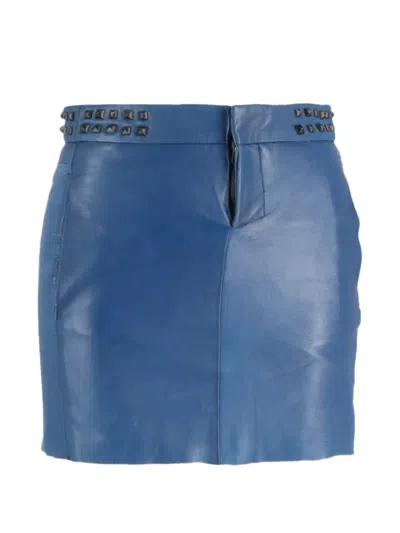 Pre-owned Maje Studded Mini Pencil Skirt In Blue