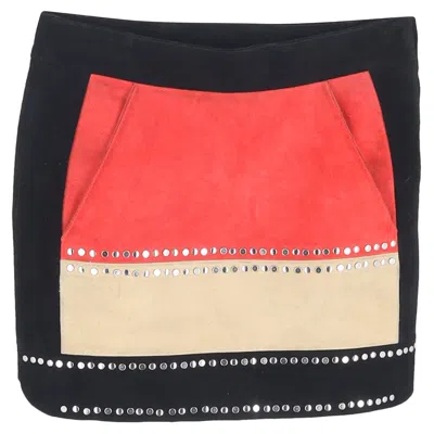 Maje Studded Mini Skirt In Multicolor Suede In Black