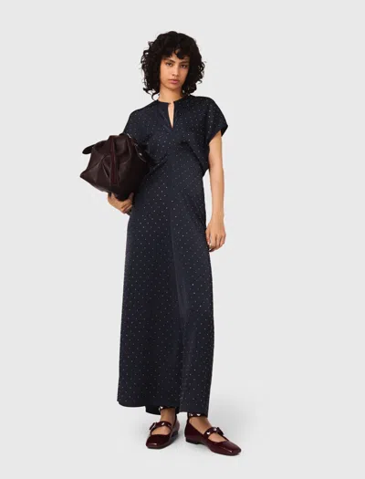 Maje Studded Satin Maxi Dress In Black