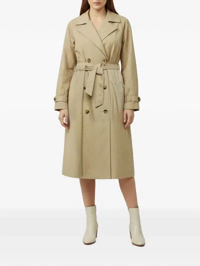 Pre-owned Maje Studded-embellishment Double-breasted Trench Coat In Neutral