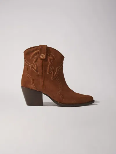 Maje Suede Ankle Boots In Marron/brown
