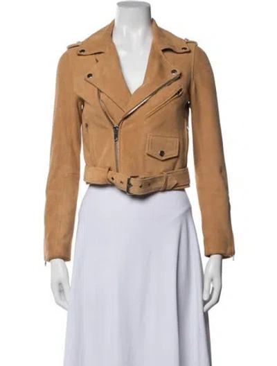 Pre-owned Maje Suede Biker Jacket In Brown