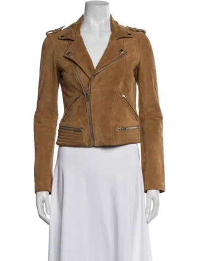 Pre-owned Maje Suede Biker Jacket In Brown