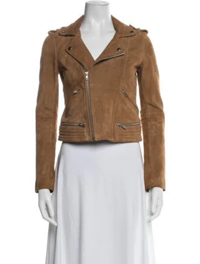 Pre-owned Maje Suede Biker Jacket In Neutral