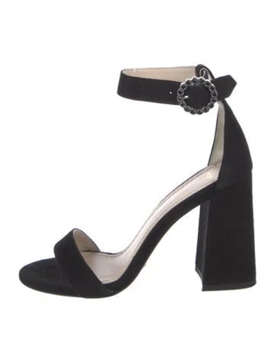 Pre-owned Maje Suede Crystal Embellishments Sandals In Black