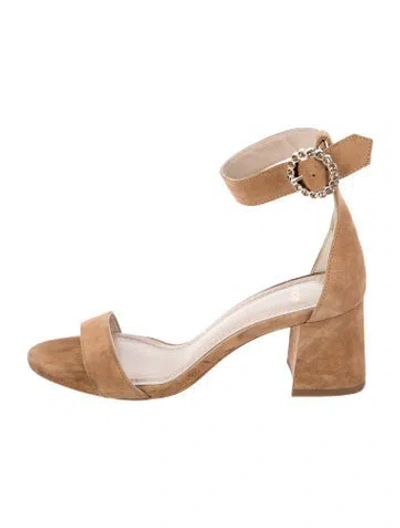 Pre-owned Maje Suede Crystal Embellishments Sandals In Neutral
