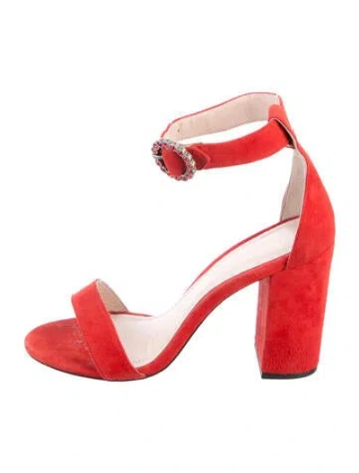 Pre-owned Maje Suede Crystal Embellishments Sandals In Red