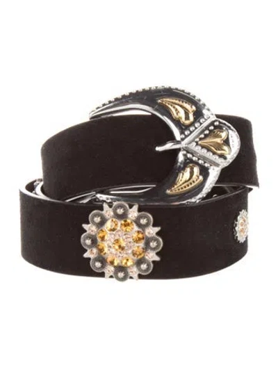 Pre-owned Maje Suede Crystal Embellishments Waist Belt In Black
